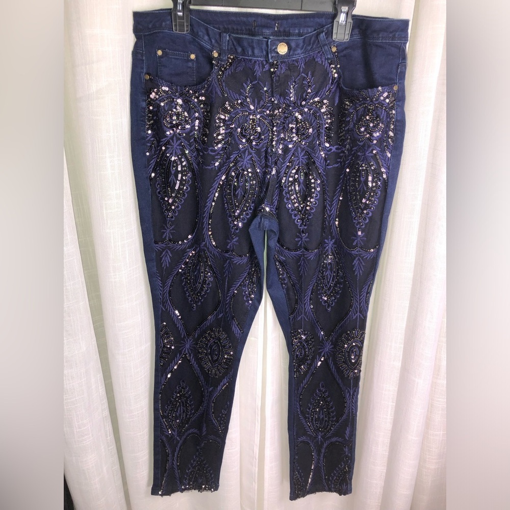 VENUS HOT Blue and Black Sequin Skinny Jeans NWOT 💙🪩 - Picture 6 of 15